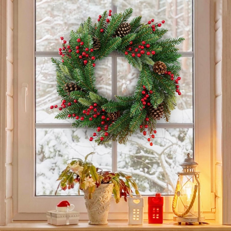 Christmas Wreath Fake - Ghirlanda natalizia artificiale da 50 cm,