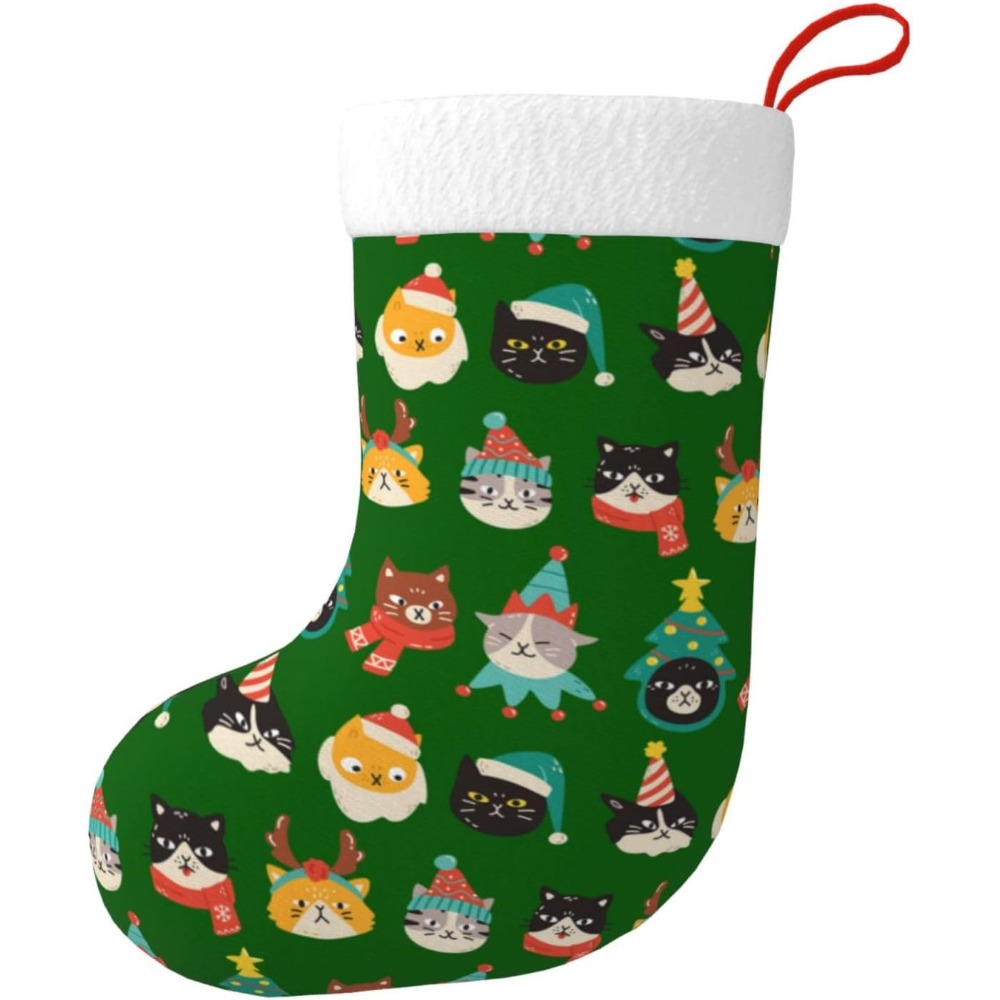 Christmas Stocking Hanging - Gatti carini Calze natalizie verdi Camino